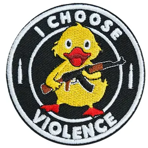 1 Count I Choose Violence Duck Patches, 3" Embroidered Morale Iron On Patches, Humorous Funny Appliques for Tactical Backpacks, Hats, Lunch Bags, Vests, Jackets