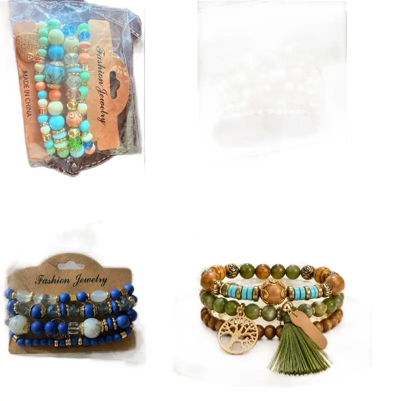 Women's Boho Beaded Bracelet Set - Stackable Stretch Charm Bracelets, Multiple Colors