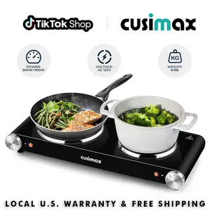 CUSIMAX 1800W Compact Multifunction Induction Stovetop - Double Electric Oven Cooktop, Durable Stainless Steel Countertop Hot Plate, Fast Heating, Easy to Clean, US Plug, Ideal for Home Use