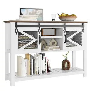【GARVEE】Farmhouse Entryway Table,Farmhouse Console Table With Storage and Open Shelf,Entryway Table With Sliding Barn Doors,Sofa Table,for Entry Way, Hallway, Living Room