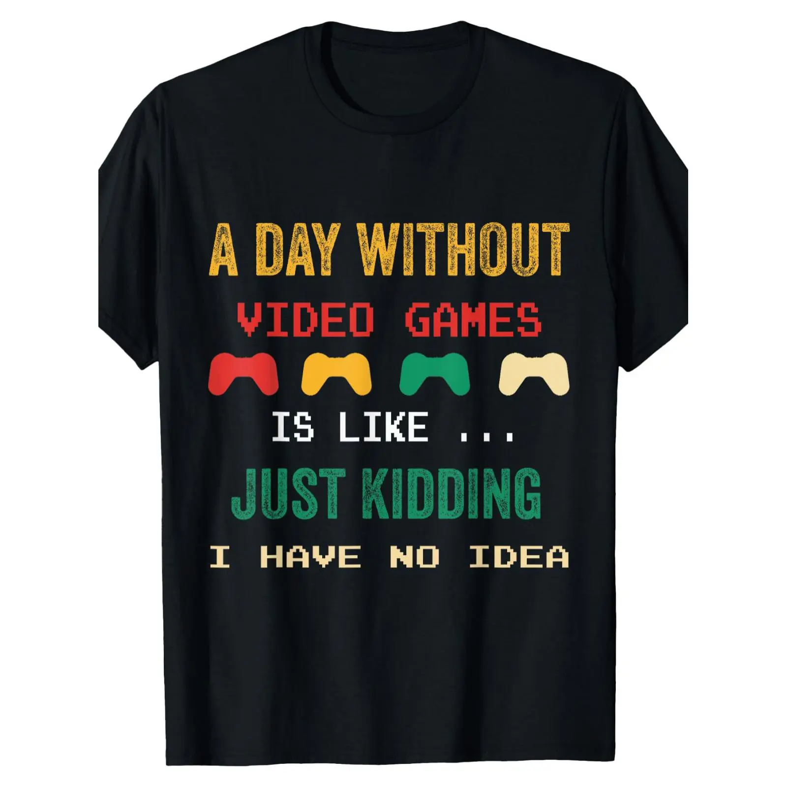 [100% Cotton] Men's Funny Gaming Graphic T-Shirt - "A Day Without Video Games" Print, Lightweight Cotton Crew Neck Tee, Casual Short Sleeve Top for Gamers, Black with Colorful Game Controller Design  Golf Gift T-Shirt For Men and Women