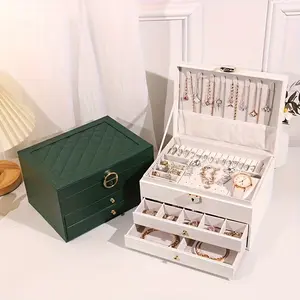 A luxurious and elegant jewelry storage box, a large-capacity jewelry storage box, a display case for necklaces, earrings, bracelets, and watches, featuring a multi-layered, stackable design with a security lock—the perfect Valentine's Day gift.