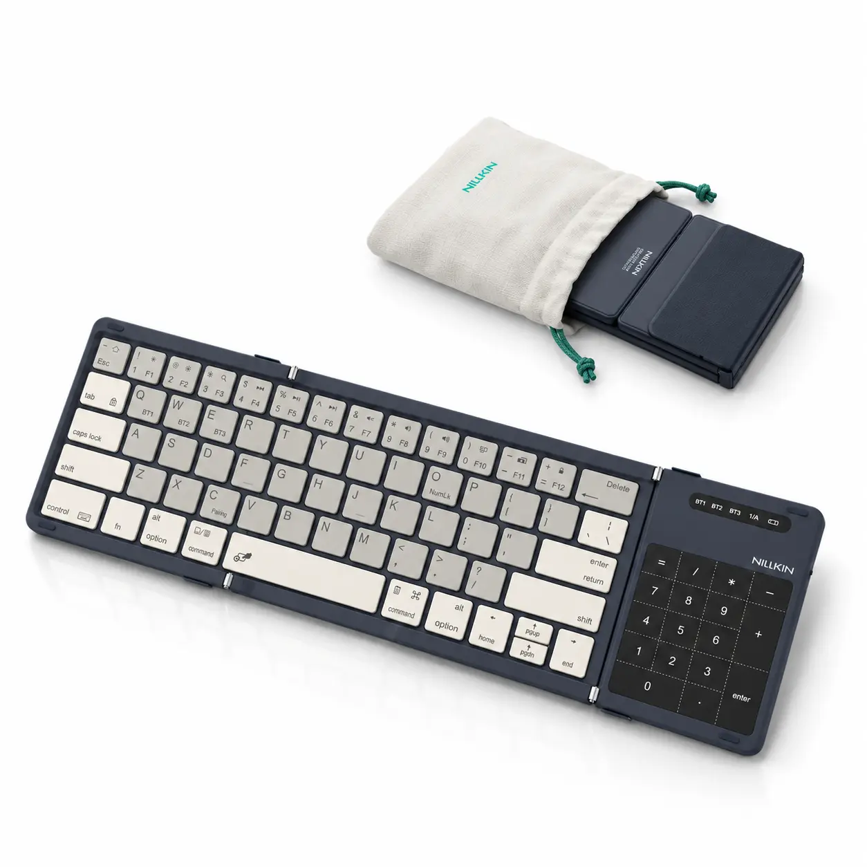 Nillkin Upgraded Foldable Bluetooth Keyboard with Touchpad and Number Pad, Easy Connect by BT 5.0, Responsive Full Size Keys, Smooth Typing, Foldable Pocket Size, Fit for Work,Study,Travel detachable