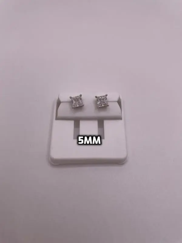 925 Sterling Silver Princess-Cut CZ Stud Earrings (5mm & 6mm Options)