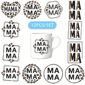 12PCS/SET Leopard Print Mom DIY Skinny Tumblers Wrap Decorative transfer paper UV DTF High Self-adhensive Wraps Transfers Decor Transfer Paper On Cup vinyl stickers