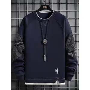 Unisex Men's Color-block Raglan Sleeve Sweatshirt Without Necklace, 2 In 1 Round Neck Long Sleeve Casual Pullover Tops, Lounge Fashion Cozy Men's Clothes for Spring & Fall,?Men's Tops