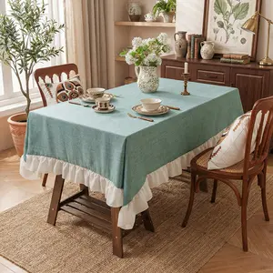 2026 New French Retro Cotton Linen Tablecloth, Thickened Ins-style Cover Cloth, Solid Color Tablecloth for Dining Table and Coffee Table, Rainbow Linen