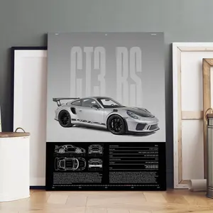 1 Count Wooden Framed Canvas, Porsche GT3 RS Poster, Modern Art Design, Fashion Poster, Living Room Bedroom Decoration, Hallway Office Mural, Kitchen, Home Poster, Ideal Gift, High Definition, Waterproof, Artwork