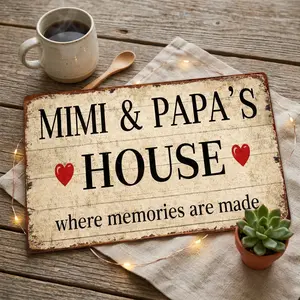 Vintage Tin Tinplate Mimi & Papa's House Metal Sign, 8x12 in Personalized Family Memory Wall Decor, Nostalgic Home Decor Plaque, Ideal Spring Gift for Home Supplies Enthusiasts