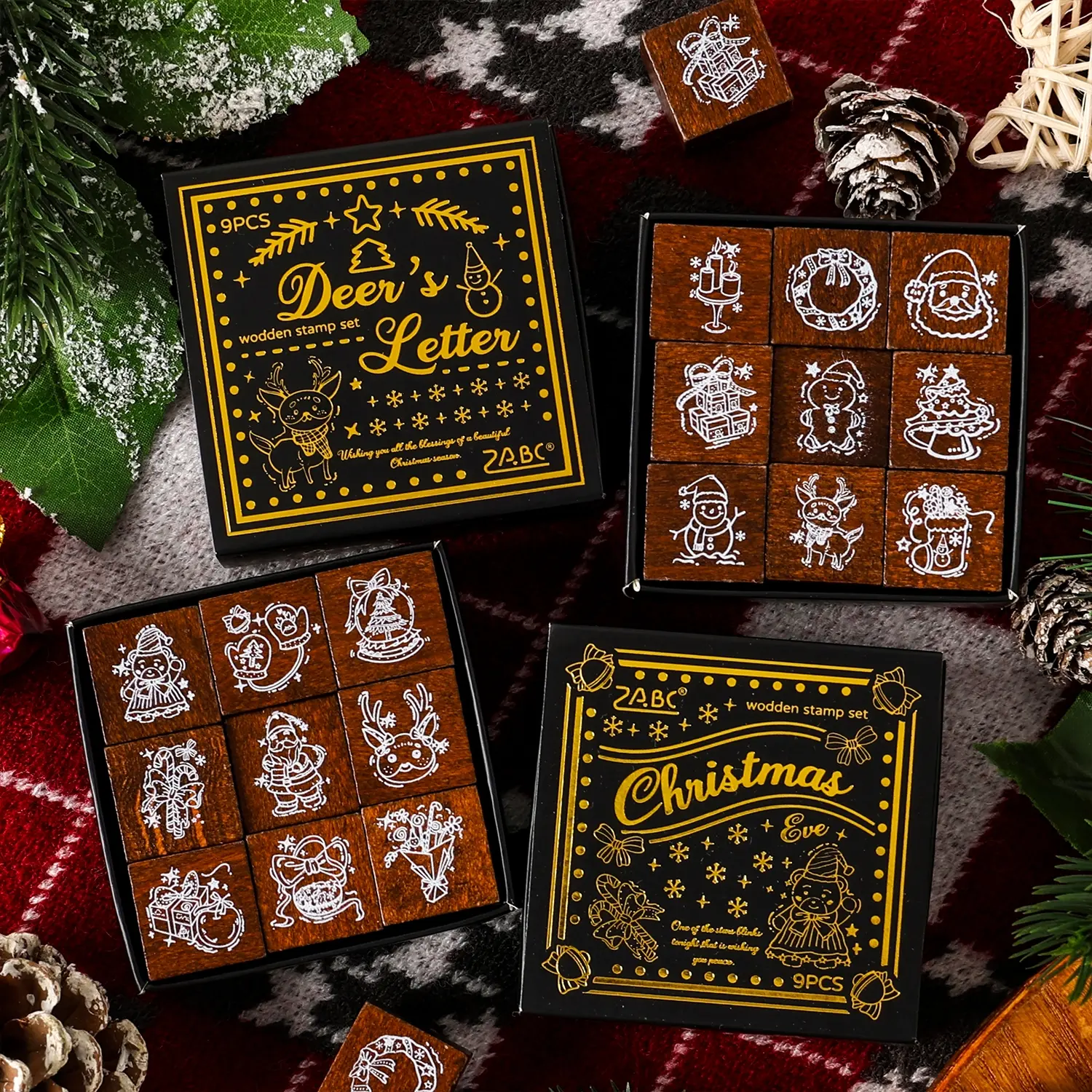 9-Piece Christmas Stamp Set, Festive Decoration Stamps with Random Ink Pads, Ideal for DIY Holiday Cards & Scrapbooking Crafts