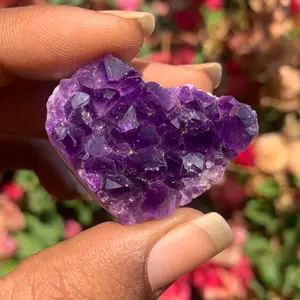 Natural Amethyst Crystal Heart Geode Carving
