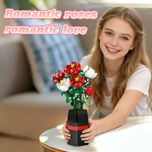 DIY Rose Bouquet Building Block Toy Set, Romantic Valentine's Day Gift, Home Decor, Couple Gift, Office Scene, Unisex