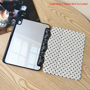 Retro polka dot lace pattern with adjustable stand and pen slot, foldable anti slip Y-fold TPU protective case, suitable for Samsung, iPad mini, iPad Air, iPad Pro/iPad 10th generation, 11th generation and other series of iPad protective cases