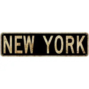 New York Street Sign Rustic Vintage Retro Metal Decor Wall Shop Man Cave Bar Posters Tin Sign Metal Art Street Sign Wall Decoration Family Street Corner Garage Courtyard Corridor 4x16 Inch Room