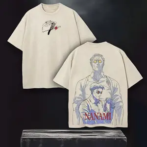 Men's JJK Nanami Graphic T-Shirt, Vintage Washed Heavyweight Cotton Tee, Oversized Round Neck Short Sleeve Fashion Streetwear Top