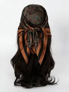 Women's 70cm Scarf, Paisley Print Satin Silk Headscarf, Casual Fitted Woven Fabric, All Season Fashion Accessory