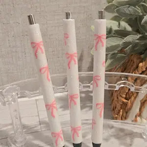 Glitter Custom Pens with Pink Bow Design and Sparkly Accents