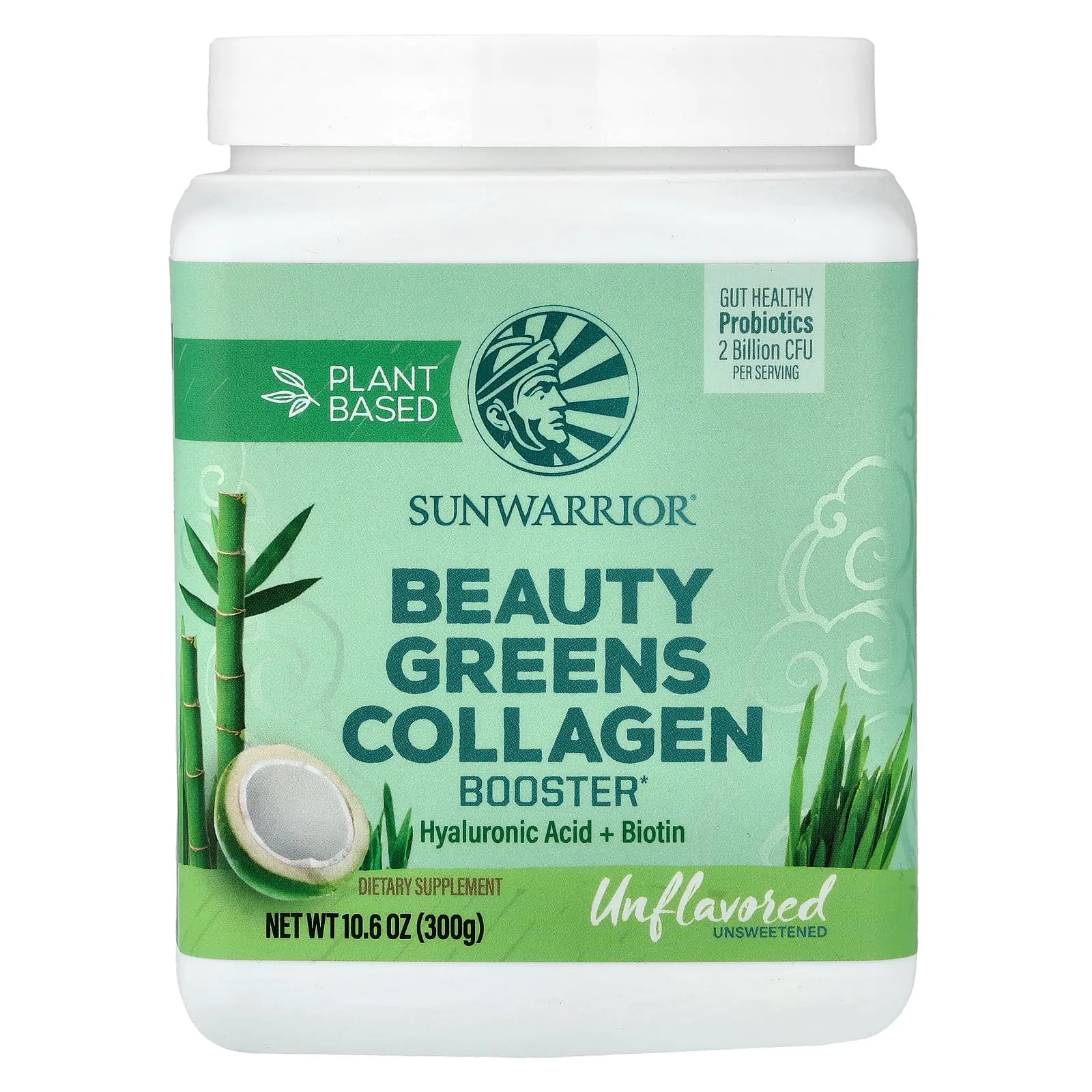 Sunwarrior Plant Based Beauty Greens Collagen Booster, Unflavored, 10.6 oz (300 g)
