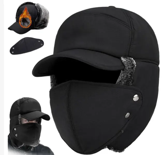2026 New Unisex Winter Trapper Hat - Detachable Face Cover, Windproof Thermal Fleece Lined, Ear Flaps, Waterproof, Cold Weather Ski Cap, Free Touchscreen Gloves Gift, Hats for Women Men