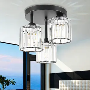 Modern Semi Flush Mount Ceiling Light, 3-Light  Ceiling Light Fixture, Close to Ceiling Light Fixture with Crystal, E26 Base, Bulb Not Included, Chandeliers for Living Room, Dining Room, Bedroom, Kitchen, Hallway
