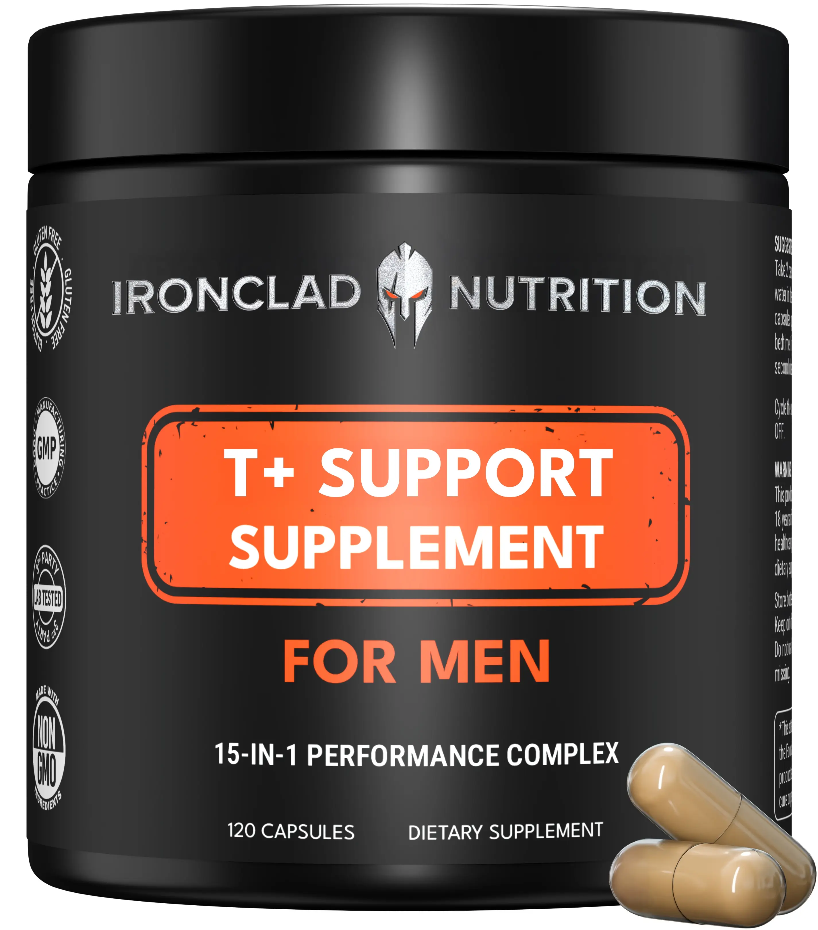 Ironclad Men's Dietary Natural Supplements - 15-in-1 Body Health Complex for Stamina, Vitality, Energy - 120 Capsules with Togkat Ali, Ashwagandha, Tribulus, Shilajit, Fadogia Agrestis