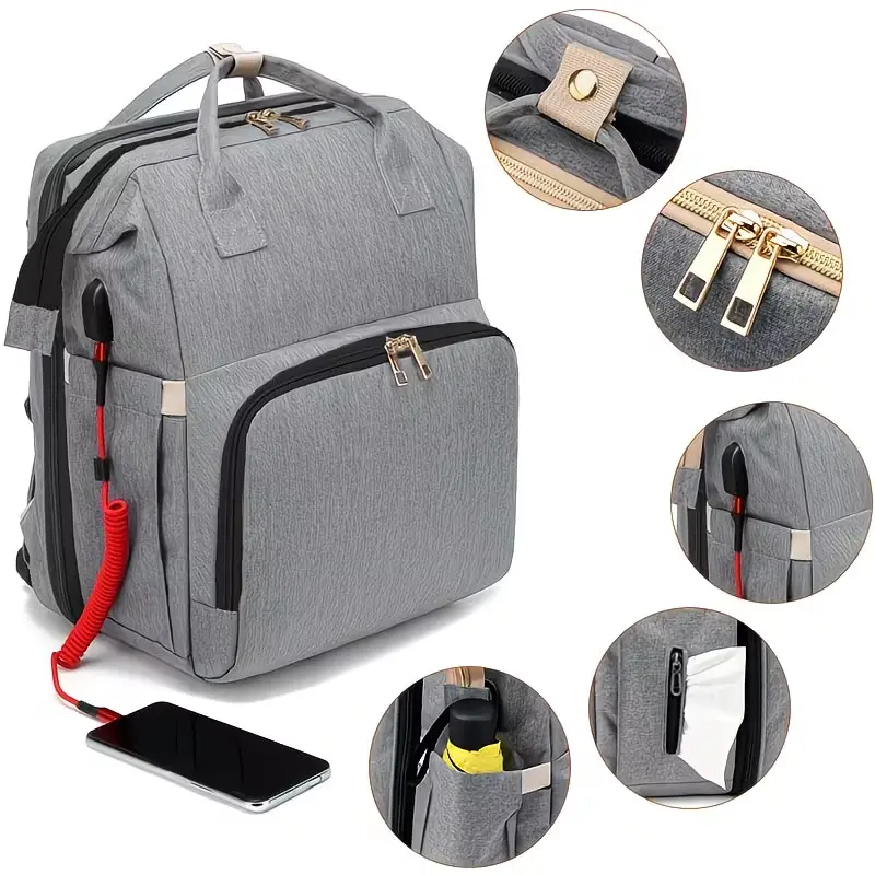 Diaper Bag Backpack with Changing Station, Large Capacity Waterproof Maternity Travel Backpack for Mom & Dad, Insulated Bottle Pockets, Laptop Compartment, USB Charging Port, Stroller Straps, Baby Essentials Organizer, Black