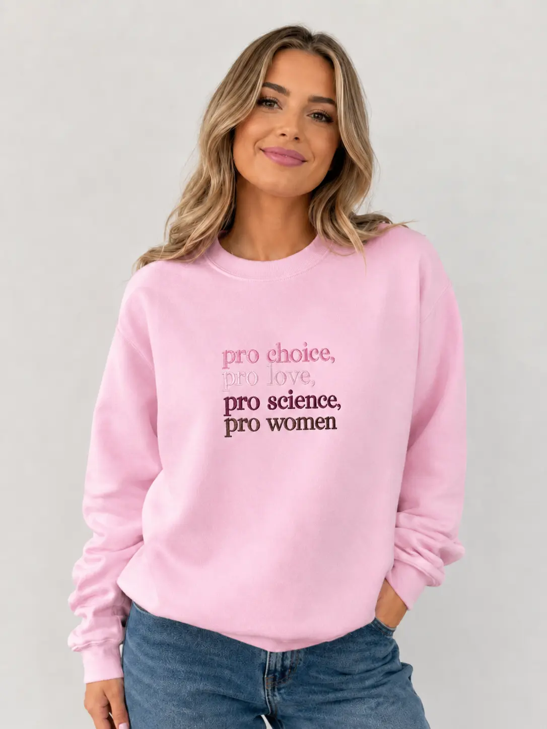 Women's Embroidered Pro Choice Sweatshirt – Retro Feminist Long Sleeve Pullover, Pro Love Science Women, LGBTQ & Human Rights Gift