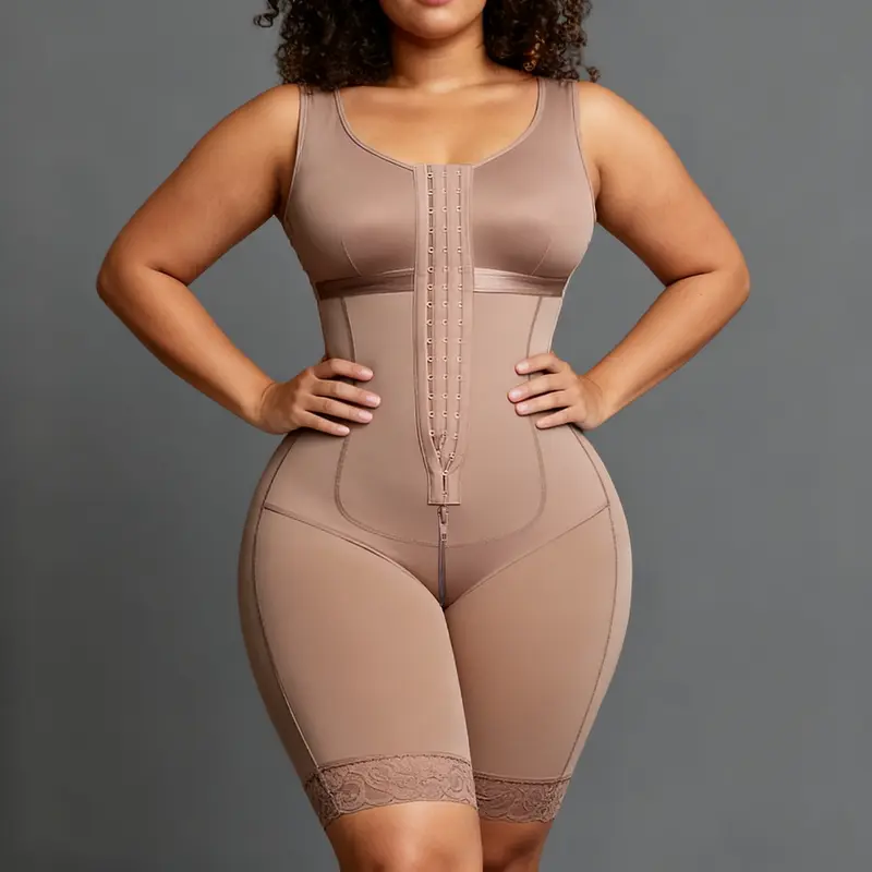Women's High-Waisted Regular Fit Polyester-Nylon Compression Crew Neck Shapewear Romper - Faja with Waist Reduction, Tummy Control, Waist Training, Butt Lifting, Body Contouring, Hidden Support - For Daily Wear, Postpartum Recovery (1 Count), No
