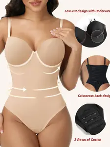 Women's Plain Shapewear Bodysuit S-Xxl, Comfortable Abdominal Control, Memory Steel Bones, Fixed Cups, Hook & Eye Closure, All Seasons