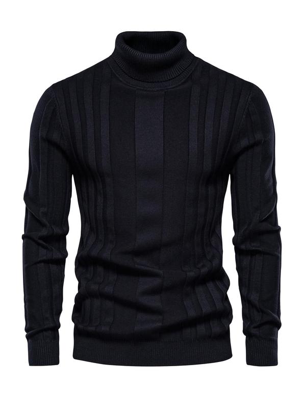 Men's Solid Turtleneck Sweater, Regular Fit Casual Long Sleeve Jumper for Fall & Winter, Men's Knitwear for Daily Wear