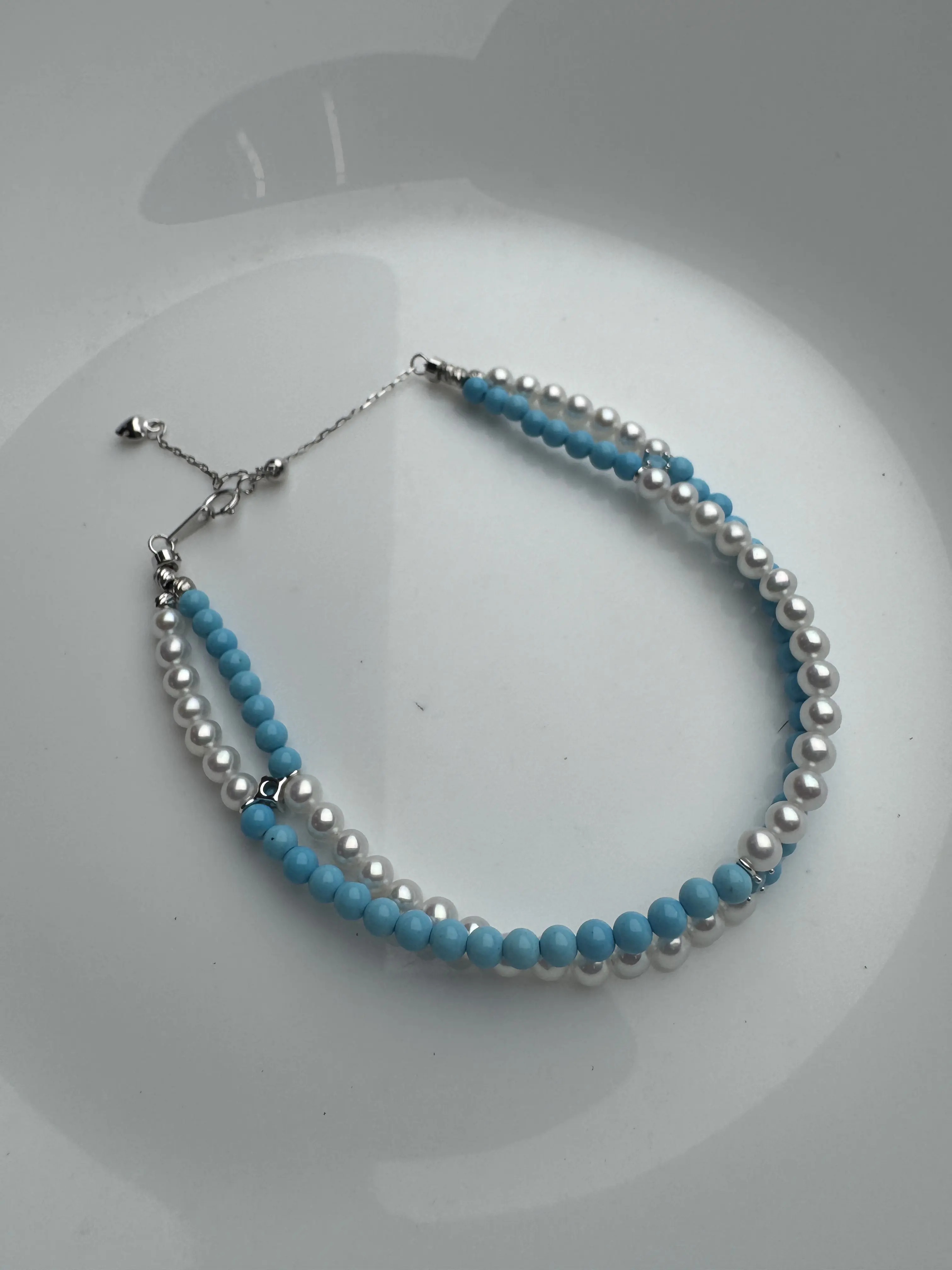 ds0001 Aesthetic Layered Natural Turquoise Freshwater Pearl Bracelet Vacation Jewelry