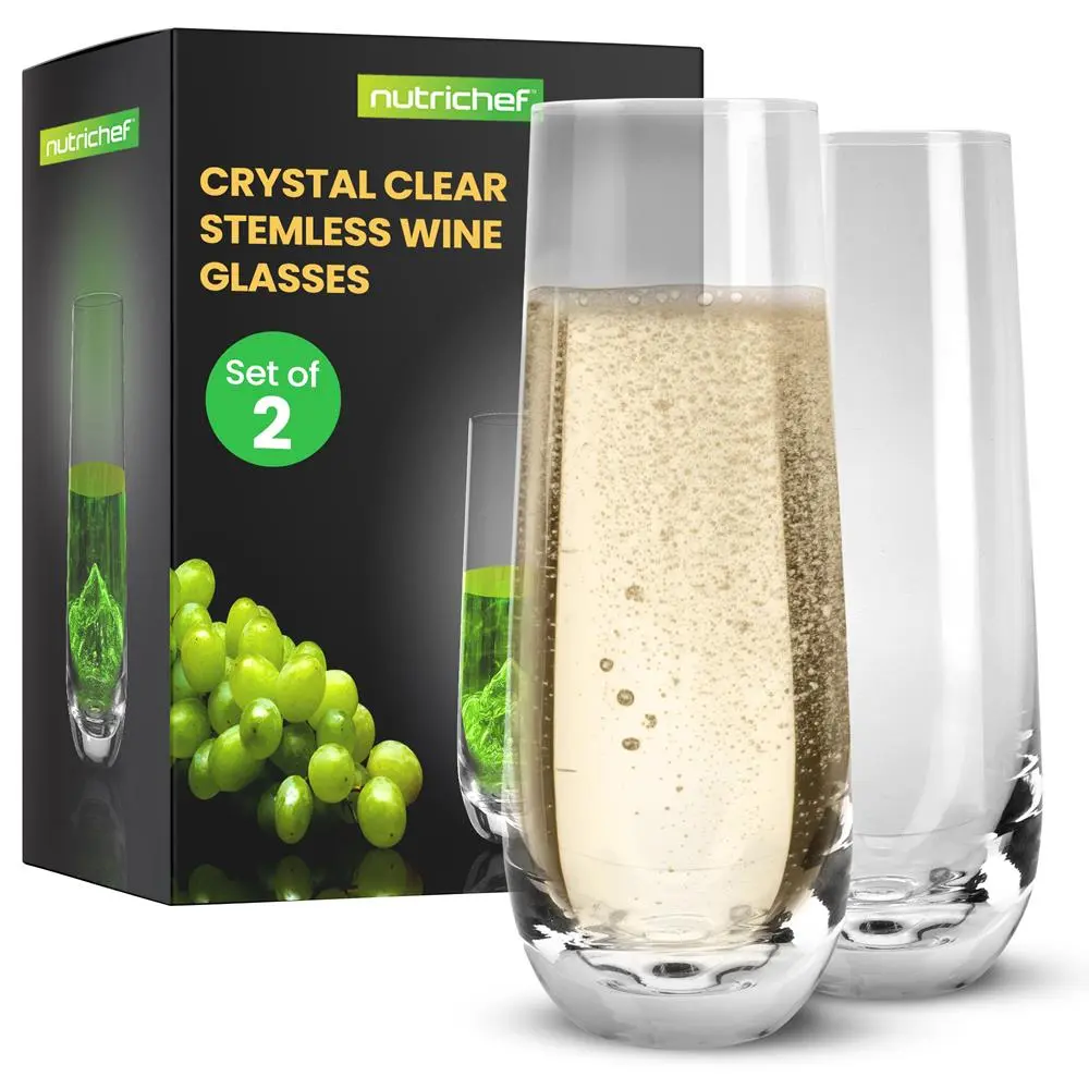 Stemless Champagne Flutes Set - 2Pcs | Durable Lead-Free Crystal Wine Glasses - Dishwasher Safe & Shatter-Resistant - Modern Elegant Design Drinkware for Champagne & Wine