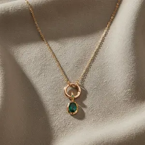 Oval Birthstone Charm Necklace Gold | Custom Waterproof Stainless Steel Pendant | Dainty Layering Necklace Gift for Mom