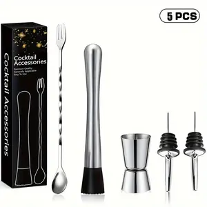 Stainless Steel Cocktail Mixer Set, Professional Bar Tools with Ice Crusher, Blender, Filter, Durable Kitchen & Bar Essential, Home Bar Accessories