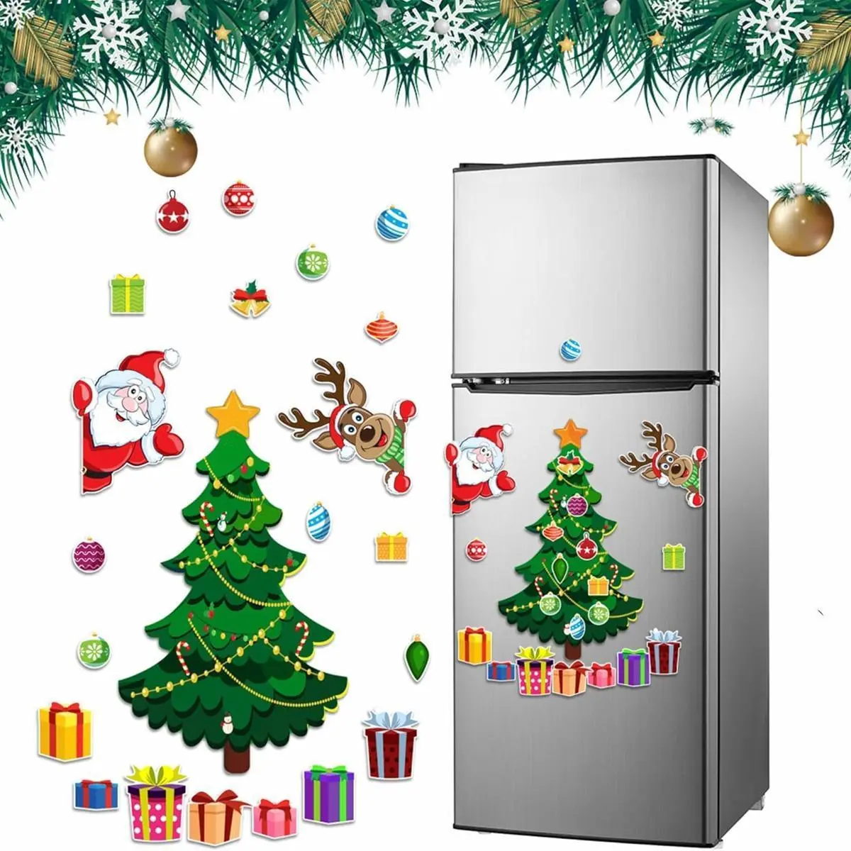 Christmas Theme Magnetic Stickers, 2026 New Christmas Themed Sticker, Magnet Tree for Fridge Metal Door Decor, for Any Magnetic Surface, Easy to Use and Remove