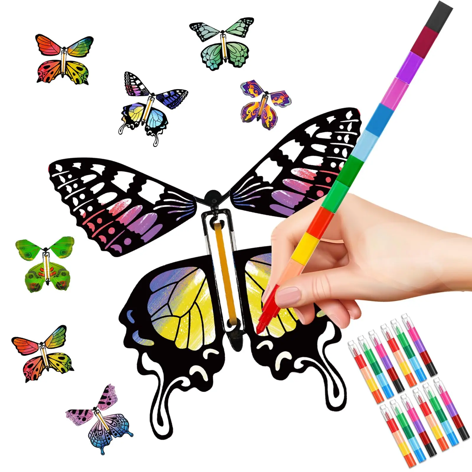 36Pcs Flying Butterfly Craft Kit with Painting Brushes, Greeting Cards, and Wind-Up Butterflies - Party Gifts for Kids, Weddings, Birthdays, and Outdoor Events