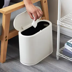 Slim 3.17gal Kitchen Trash Can with Pop-Up Lid - Quiet Close, Space-Saving Wastebasket for Bedroom, Office, Bathroom, Dorm - Durable ABS & PP Material, White/Black