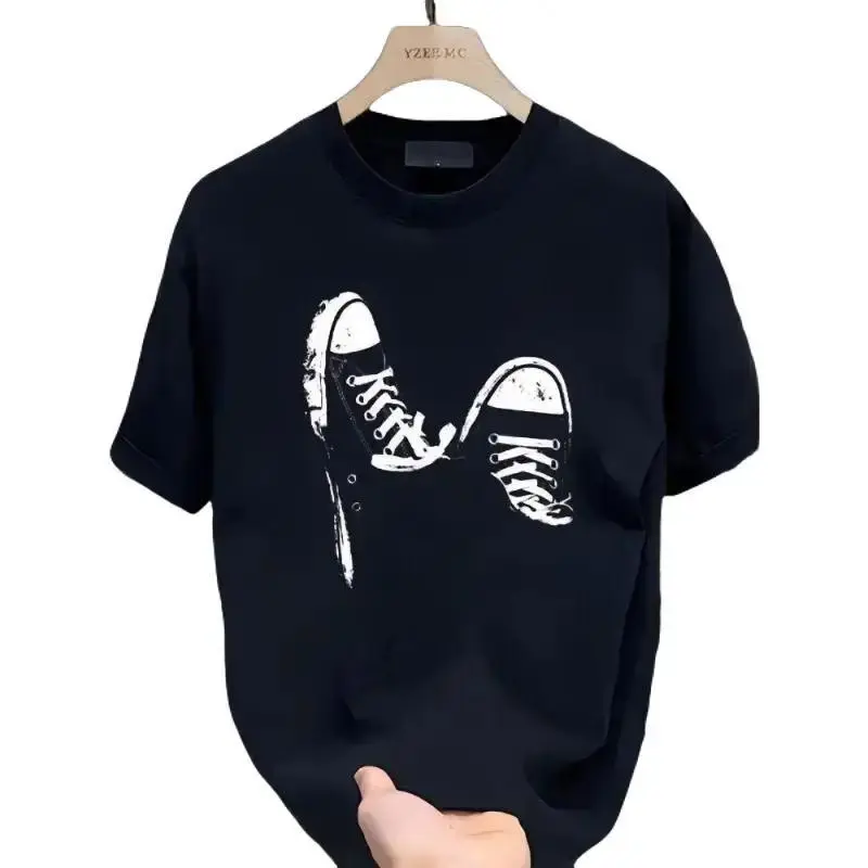 Women's Summer New Knitted Sporty Unisex Printed T-Shirt - Round Neck, Short Sleeves, Breathable Cotton Fabric, Soft Thick, Basic Fitted, Minimalist Graphic, Boxy Baggy, Casual Streetwear Top