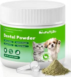 ProFluffyBio Dog&Cat Dental Powder - Food Topper for Fresh Breath & Clean Teeth - Gentle Formula for Sensitive Stomachs - Bacon Flavor Tartar Plaque Remover - Natural Oral Care for Dogs and Cats