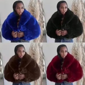 Autumn and Winter New Elegant Socialite Style Turn-Down Collar Faux Fur Effect Short Coat