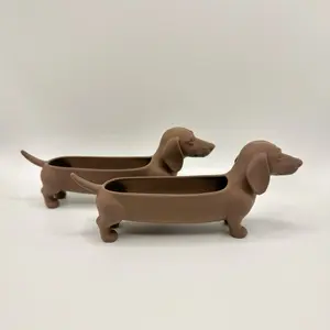 3D Printed Dachshund Small Portable Garden Planter or Jewelry holder - Decorative Ornaments, Modern Trinket Tray, Ideal Gift for Home & Garden Decor
