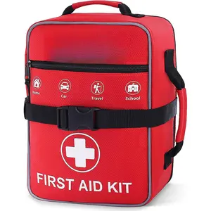 520 Pieces Premium First Aid Kit - Large Emergency Medical Kit for Survival, Car, Home, Travel, Camping, Backpack, Hiking, School (Red)