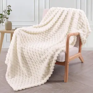 Exclusivo Mezcla Extra Large Soft Fleece Throw Blanket, 50x70 Inches Stylish Jacquard Throw Blanket for Couch, Fuzzy Cozy Lightweight for All Season, Ivory