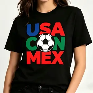 2026 FIFA World Cup USA CAN MEX T-Shirt |   Cotton Soccer Ball North America Stacked Graphic Tee, USMNT, CANMNT, Seleccion Mexicana, Soccer Fan Outfit, 2026 World Cup Gift
