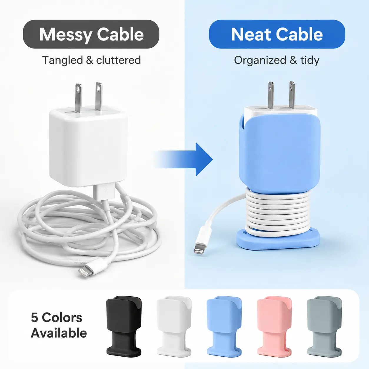 Silicone Charger Case with Cable Winder for 20W/18W USB-C Power Adapter, Protective Charging Brick Cover, Cord Organizer & Travel Cable Storage