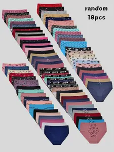 18pcs/pack Randomly Assorted Cotton Plus Size Briefs Panties for Women Comfortable & Soft Assorted Colors