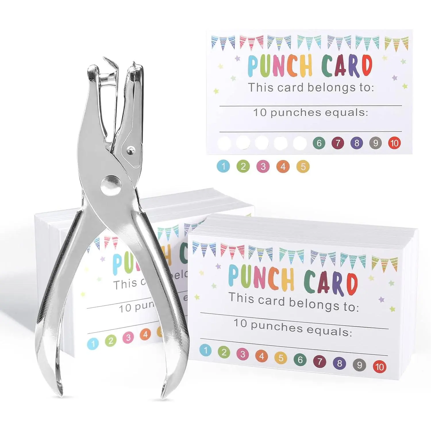 Punch Cards, 200 Pack Reward Punch Cards with Hole Puncher, Behavior Incentive Award for , School Classroom Teachers  Business Loyalty Cards 3.5" x 2" (Flags)