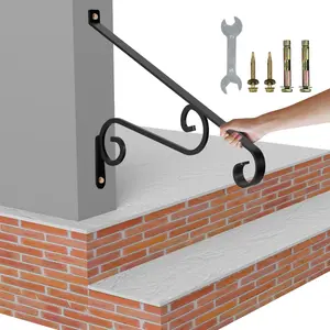 Stair Handrails 21.7" Outdoor ,1-2 Steps Stairs Rails-Wall Mounted Wrought Iron Hand Railing-Staircase Grab Rail-Heavy Duty Metal Art Handrail for Outdoor Steps-Porch Garage-Anti-Corrosion Carbon Steel