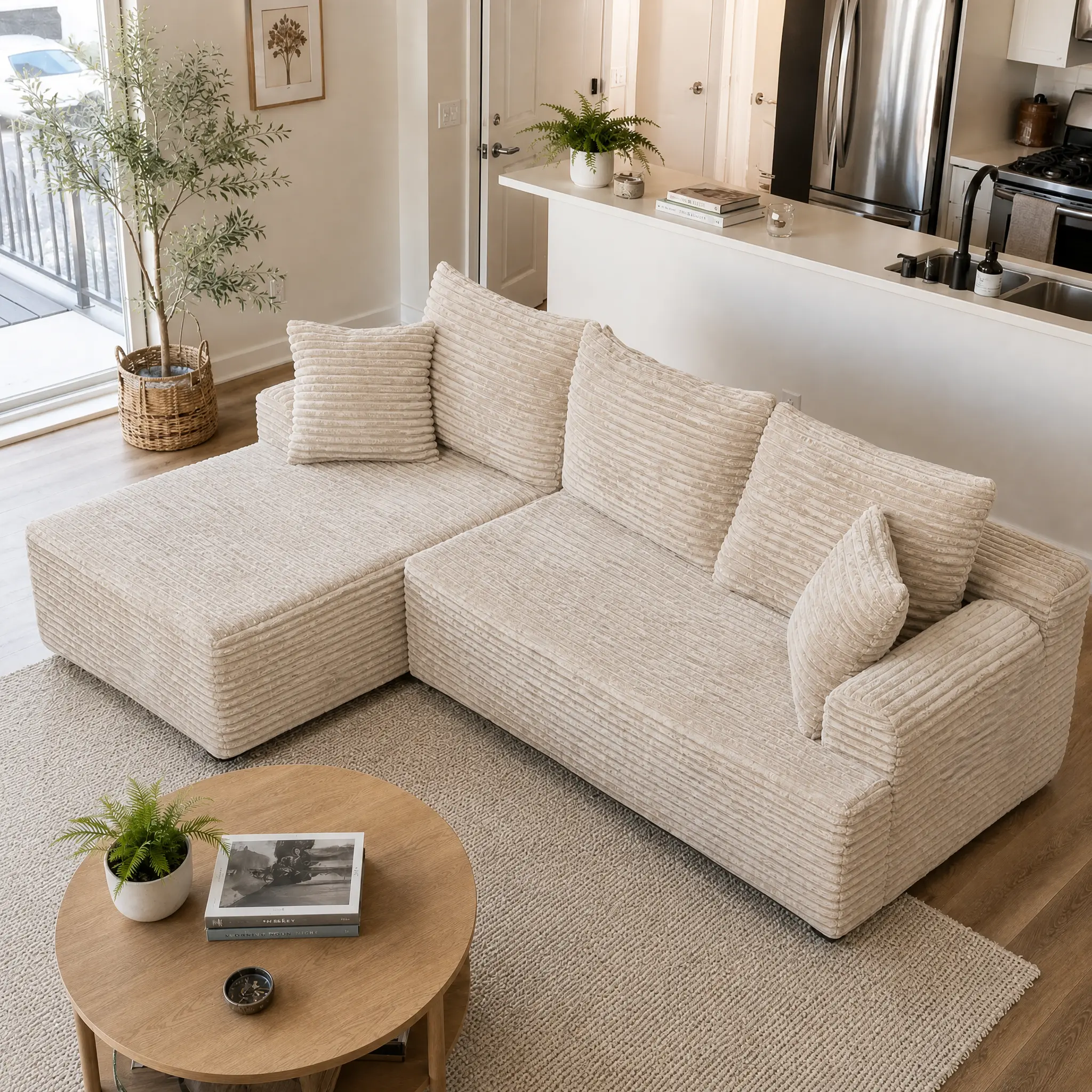 105” Boneless Modular Sectional Sofa, Cloud Couch L Shape Corduroy Couch with Deep Seats & Chaise,furniture deals， Oversized Comfy Convertible Sofa for Living Room, No Assembly Modern Minimalist Upholstered Couch Fluffy Sofa Set Lazy Sofa