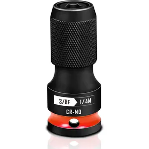 Quick Release Impact Bit Holders 3/8-Inch Square Drive to 1/4-Inch Hex Socket Adapter, CR-MO Steel, Red